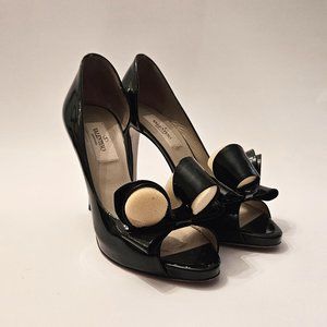 Valentino Garavani Shoes Black Patent Couture-Bow Peep-Toe Pumps size 6